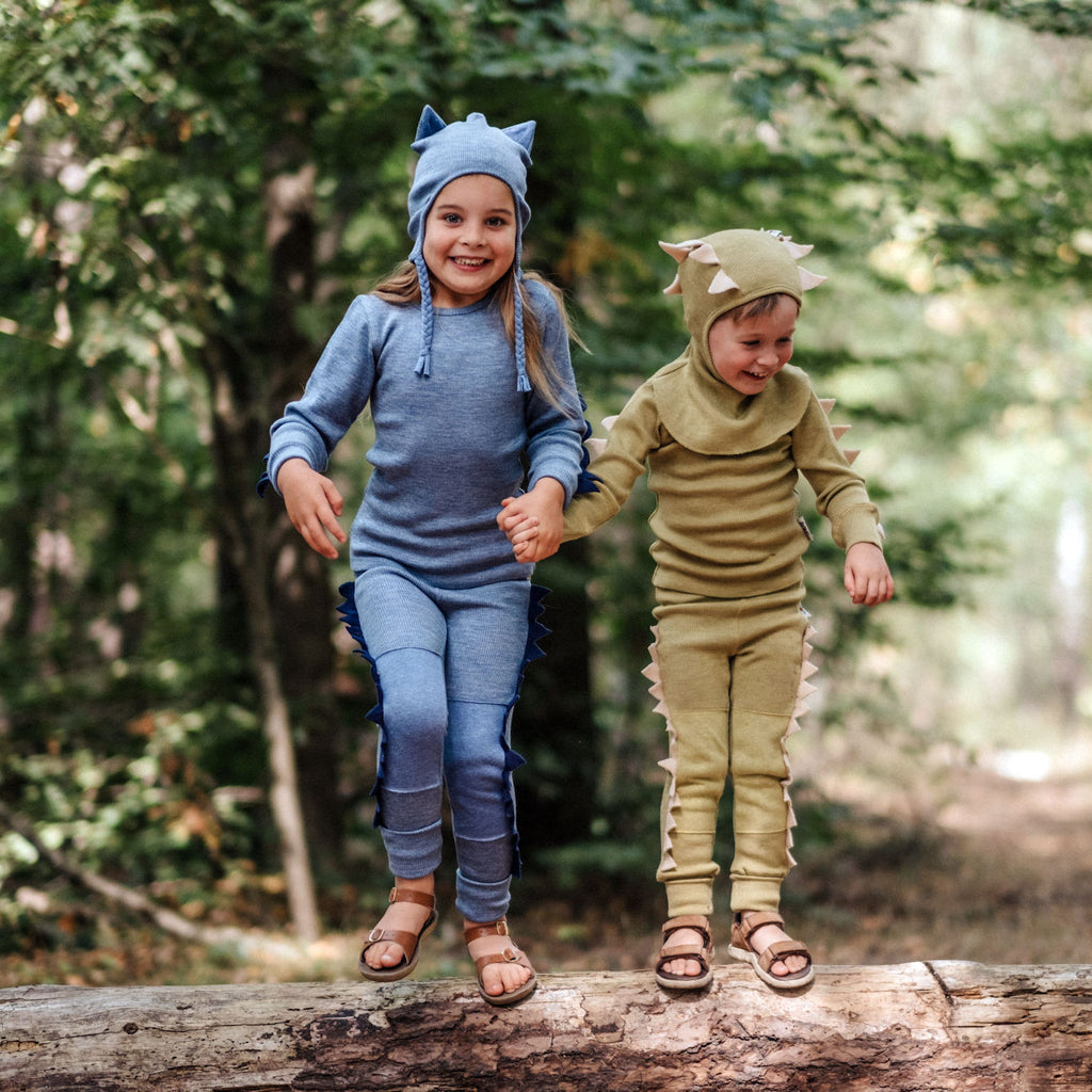 PREORDER Dino Leggings with Knee Patches (Boiled Wool Spikes)