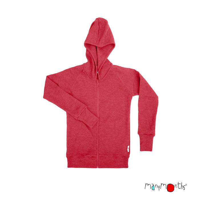 child's merino wool hooded zip up jacket in pink ribbed knit melange fabric