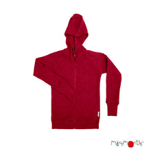 child's merino wool hooded zip up jacket in red ribbed knit melange fabric