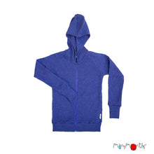 child's merino wool hooded zip up jacket in purple ribbed knit melange fabric