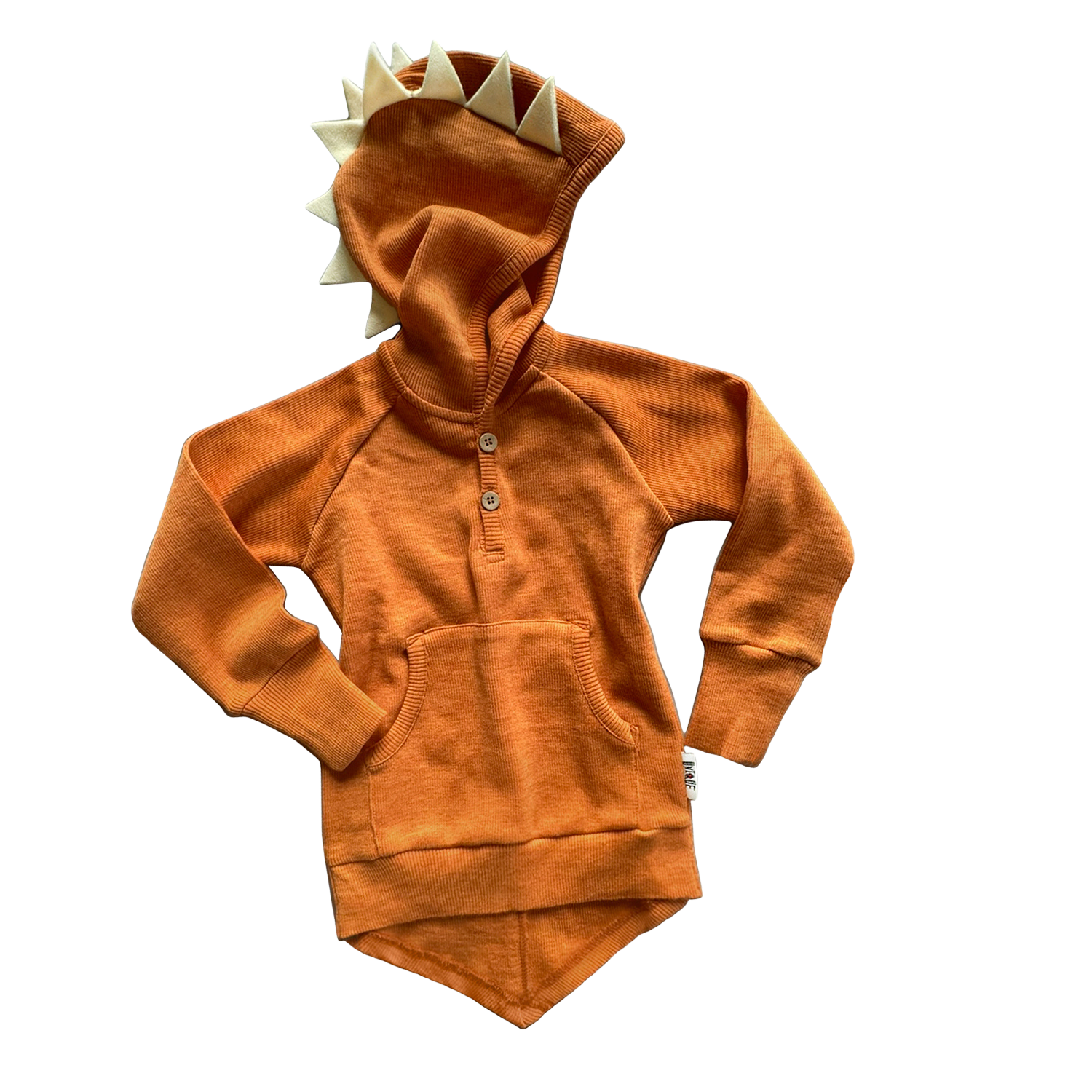PREORDER Dino Hoodie with Big Pocket and Pointed Back Hem (Boiled Wool Spikes)