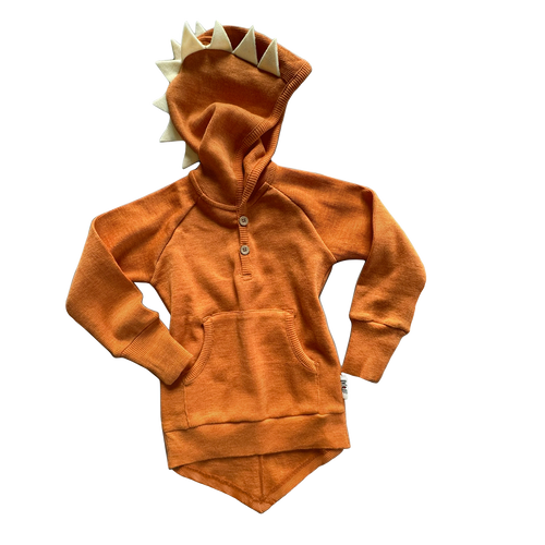 MADE TO ORDER Dino Hoodie with Big Pocket and Pointed Back Hem (Boiled Wool Spikes)