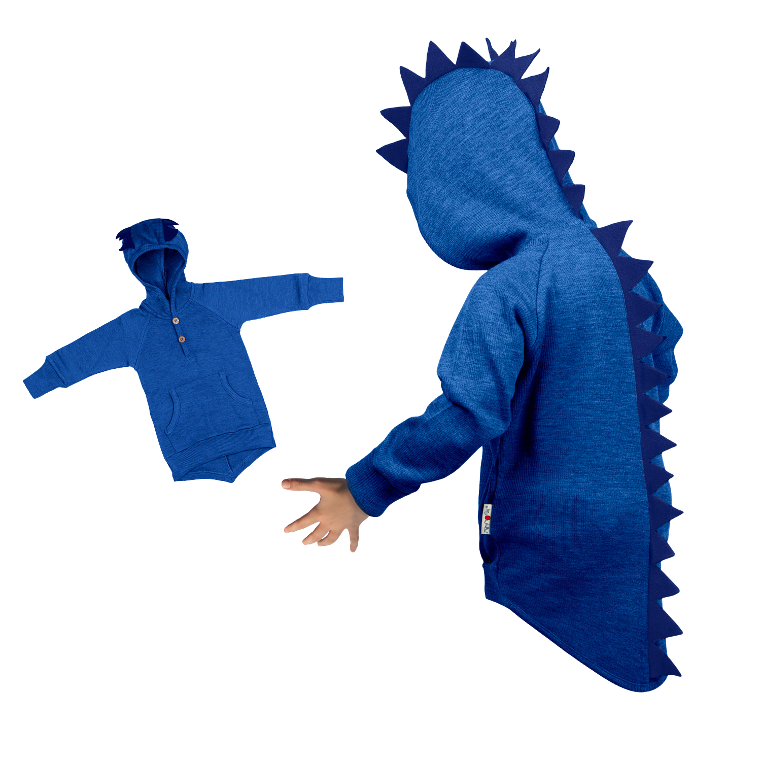 PREORDER Dino Hoodie with Big Pocket and Pointed Back Hem (Boiled Wool Spikes)