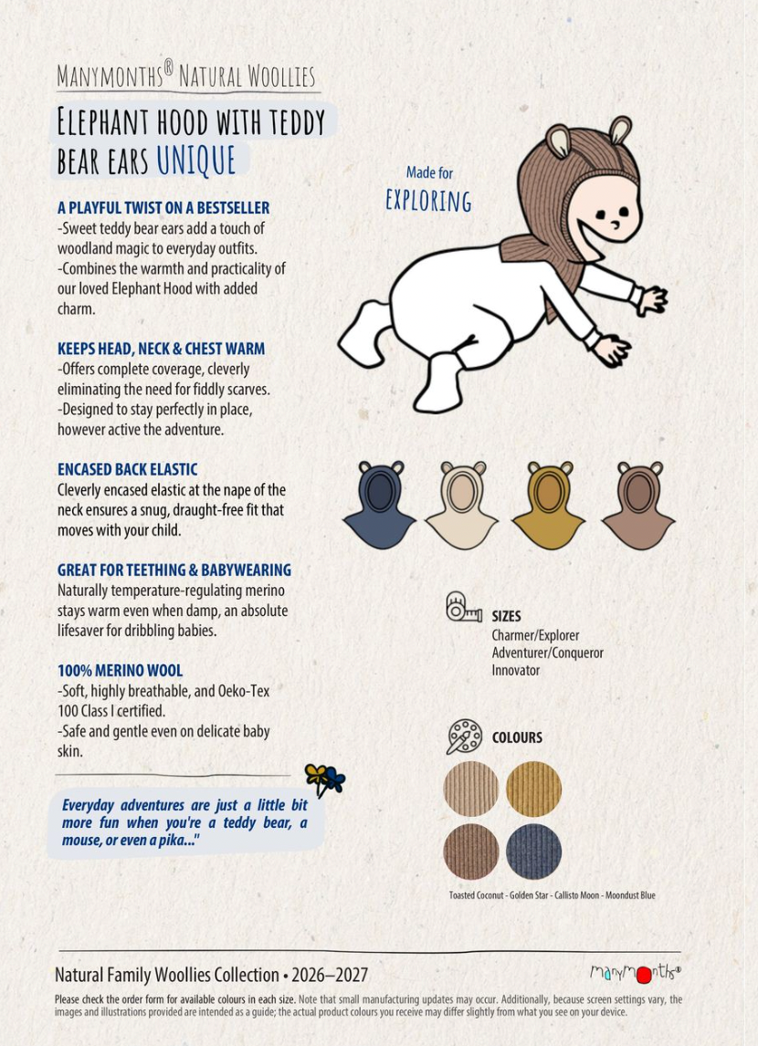 PREORDER Balaclava (Elephant Hood) with Teddy Bear Ears