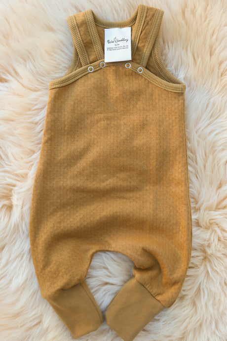 Organic Pima Cotton Cloth Diaper Overall Dungarees Romper on Sheep skin rug Wee Seedling